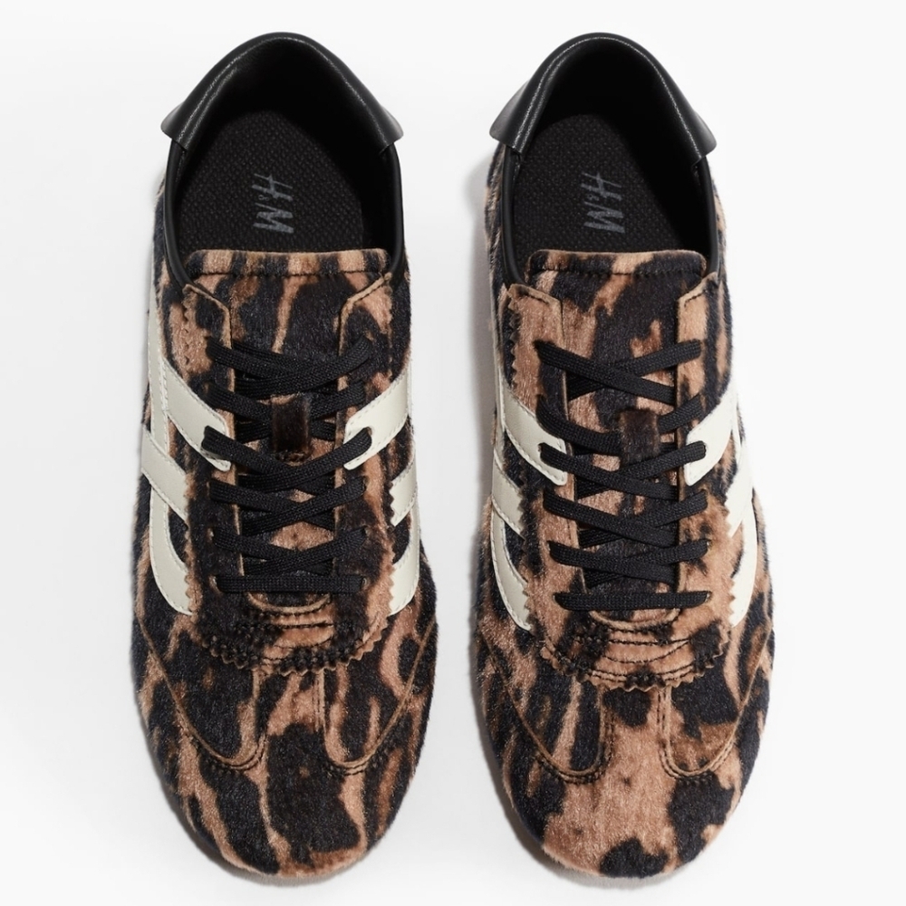 H&M Women's Leopard-Print Faux-Fur Sneakers in Brown and Cream